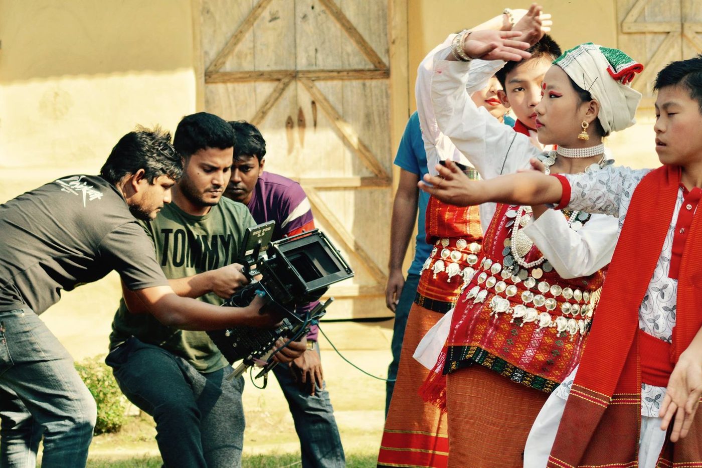 On set — camera department at work